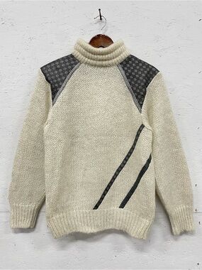Vintage GINA Made in Italy Fuzzy Mohair & Genuine Leather Ski Sweater, M, Cream